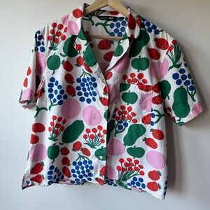 Marimekko Pink and Green Button Down Shirt with Playful Fruit Print